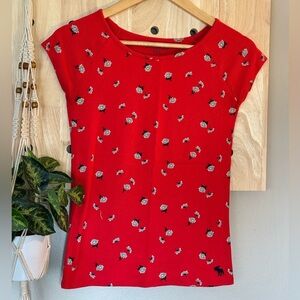 Y2K Abercrombie Kids Red Floral Short Sleeve Tee